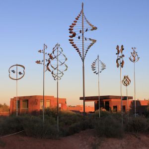 Grouping of Lyman Whitaker Wind Sculptures in the desert.