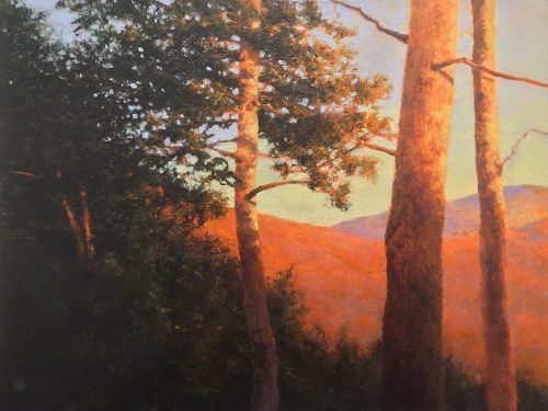 Landscape oil painting by artist Shawn Krueger titled Daybreak: Hot Springs.
