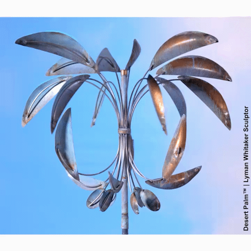 Animated GIF of a desert palm wind sculpture by Lyman Whitaker.