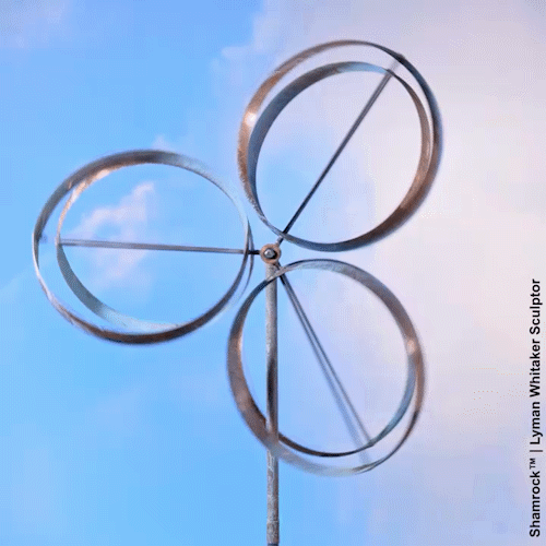 Shamrock Wind Sculpture by Lyman Whitaker in motion.