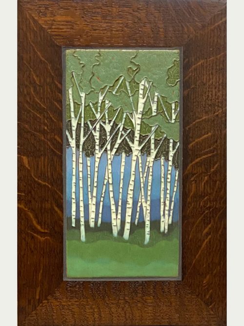 Ceramic birch trees art tile wall hanging handcrafted by Jonathan White.