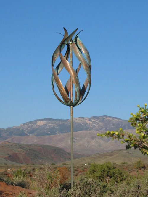 Copper Desert Flame Wind Sculpture handcrafted by Utah artist Lyman Whitaker.