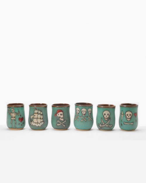 Set of 6 Hog Hill Pottery ceramic pirate cups.