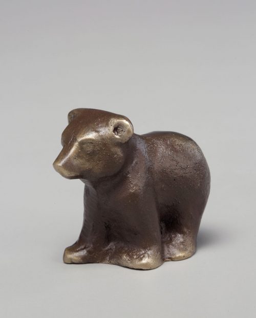 Bronze sculpture of a bear cub handcrafted by Scott Nelles.