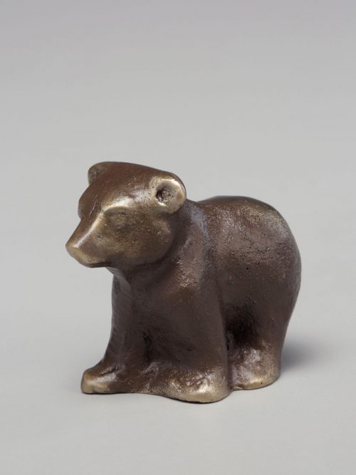 Bronze sculpture of a bear cub handcrafted by Scott Nelles.