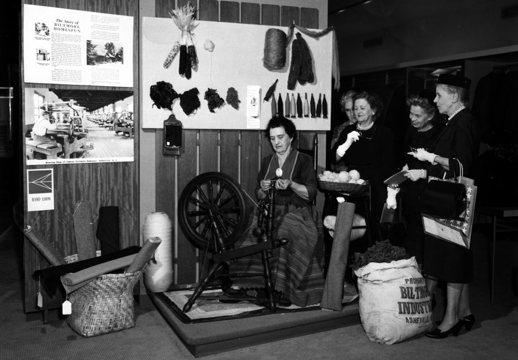 Archival photo of Biltmore Industries' spinning display at Neiman Marcus in Dallas, Texas.