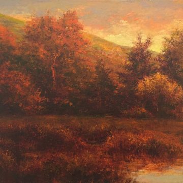 Landscape oil painting titled The Autumn Gothic by Shawn Krueger.