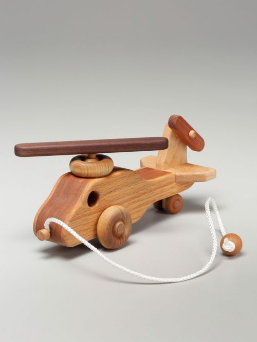 Wooden helicopter pull toy by East Laurel Woodcrafts.