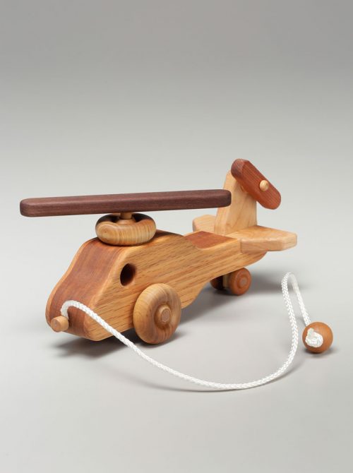 Wooden helicopter pull toy by East Laurel Woodcrafts.