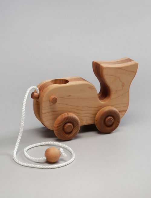 Wooden whale pull toy by East Laurel Woodcrafts.