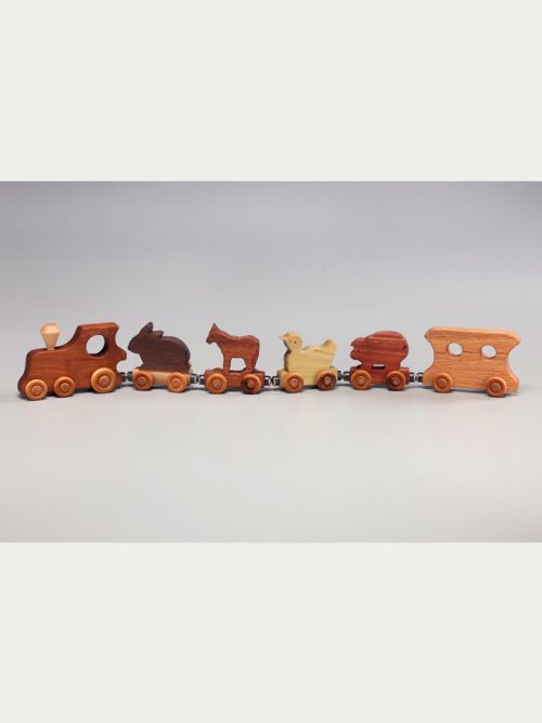 Wooden animal train handcrafted by East Laurel Woodcrafts.