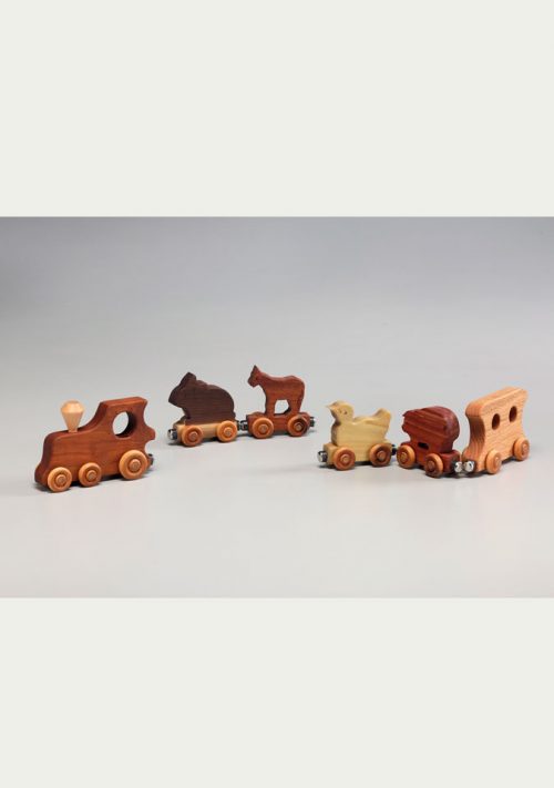 Wooden animal train handcrafted by East Laurel Woodcrafts.