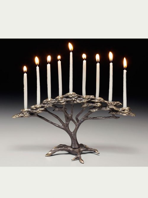 Bronze tree of life menorah by Scott Nelles.