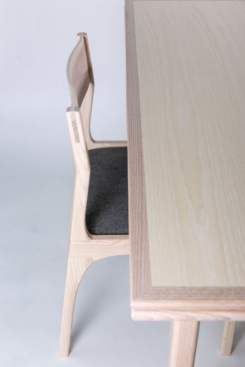 Detail of a dining chair handcrafted by Asheville furniture maker Andrew Stack.