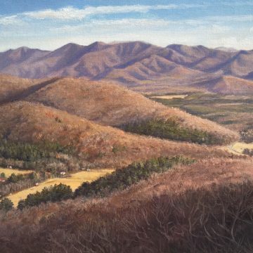 Landscape oil painting by Asheville artist Bryan Koontz titled Swannanoa Valley from Tanbark Ridge.