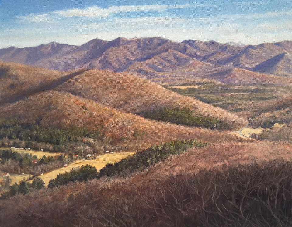 Landscape oil painting by Asheville artist Bryan Koontz titled Swannanoa Valley from Tanbark Ridge.