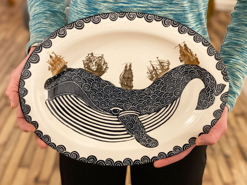 Whale platter by Asheville artist Anja Bartels.