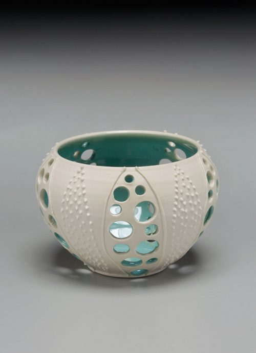 Porcelain sea urchin votive by Anja Bartels.