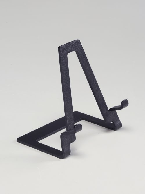 Steel display easel designed by Motawi Tileworks.