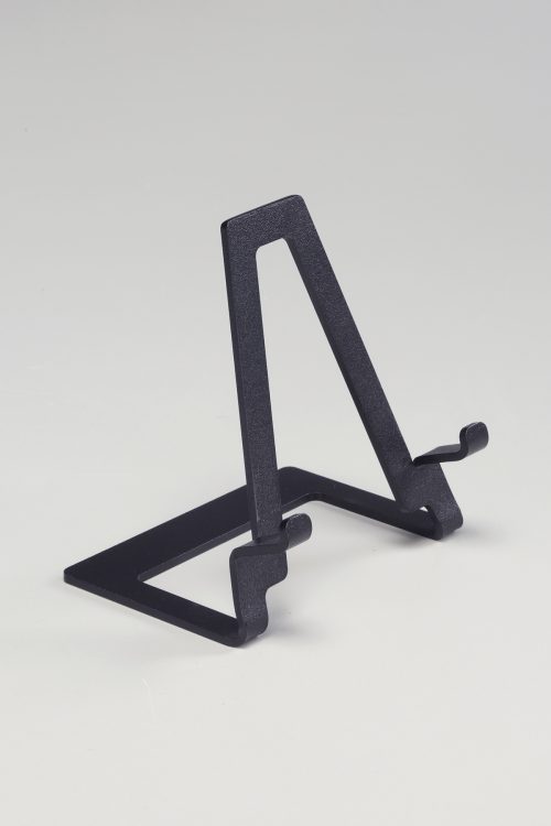 Steel display easel designed by Motawi Tileworks.