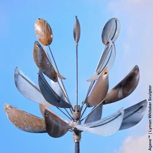 Agave wind sculpture by Lyman Whitaker in motion.