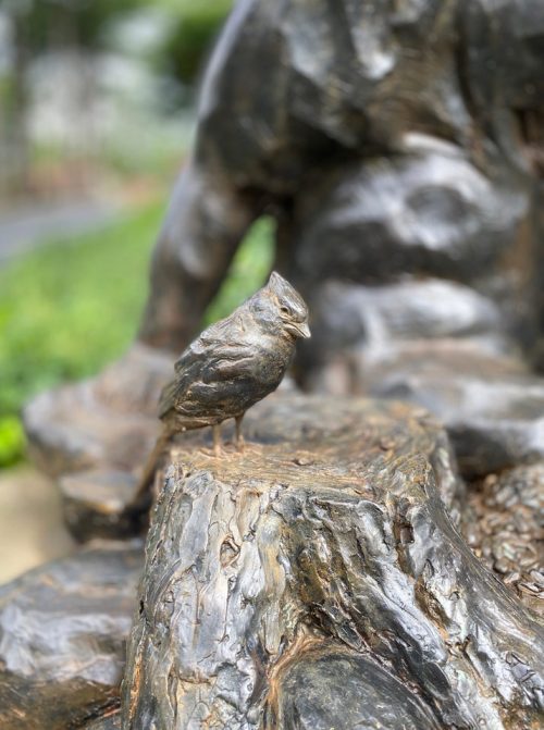 Detail of a bronze wildlife sculpture by Roger Martin.
