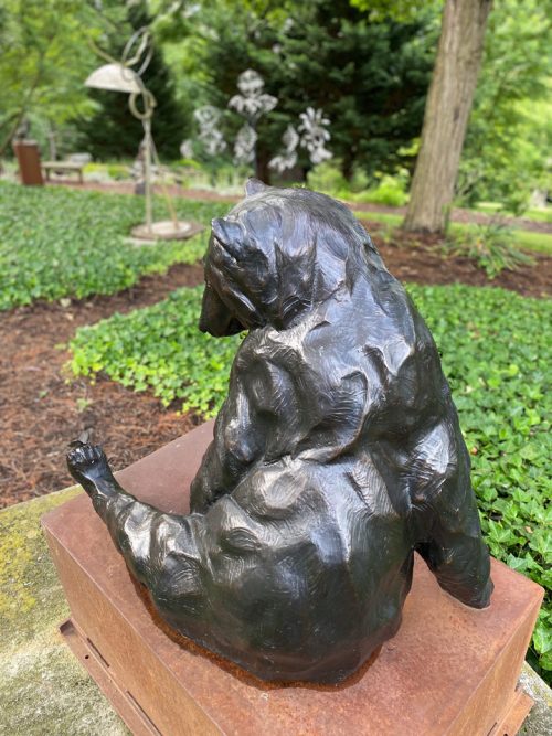 Bronze black bear sculpture by North Carolina artist Roger Martin.