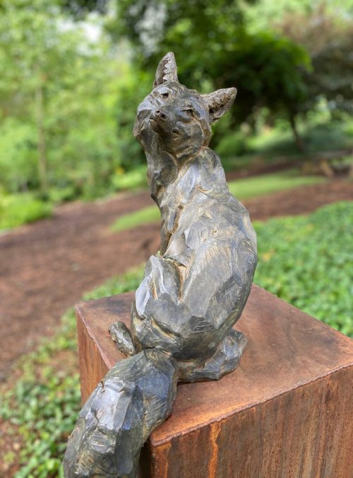 Limited edition bronze fox sculpture by North Carolina artist Roger Martin.