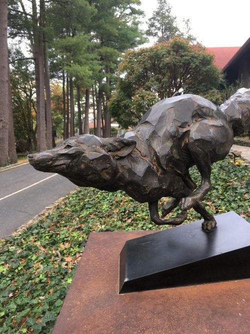 Born To Run bronze fox sculpture by Roger Martin.