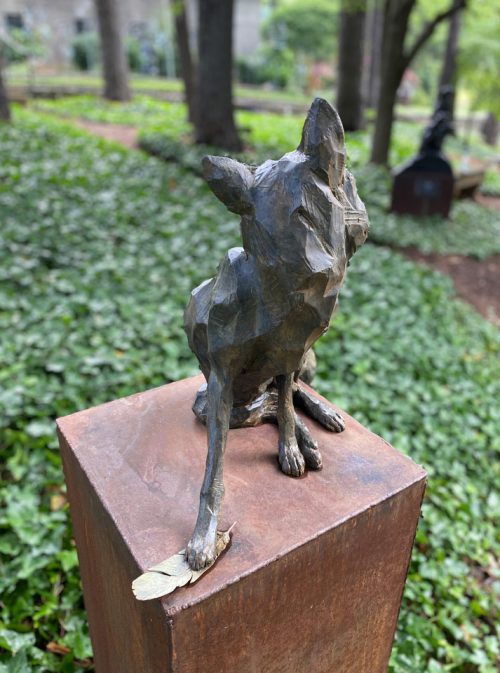 Limited edition bronze fox sculpture by North Carolina artist Roger Martin.