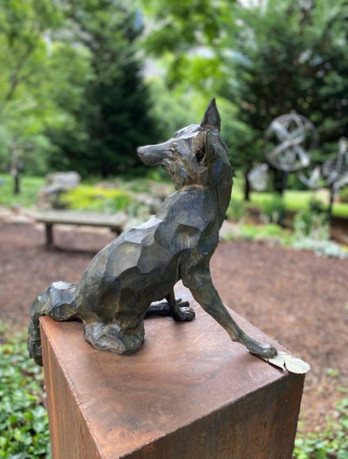 Limited edition bronze fox sculpture by North Carolina artist Roger Martin.