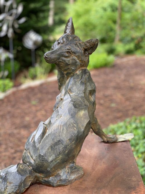 Limited edition bronze fox sculpture by North Carolina artist Roger Martin.
