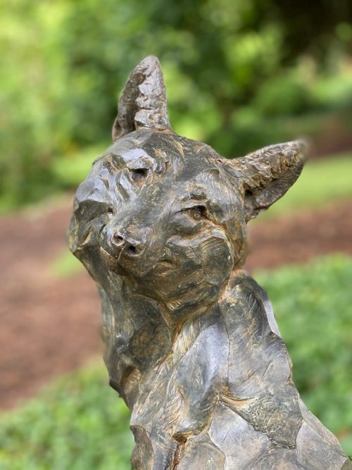 Limited edition bronze fox sculpture by North Carolina artist Roger Martin.