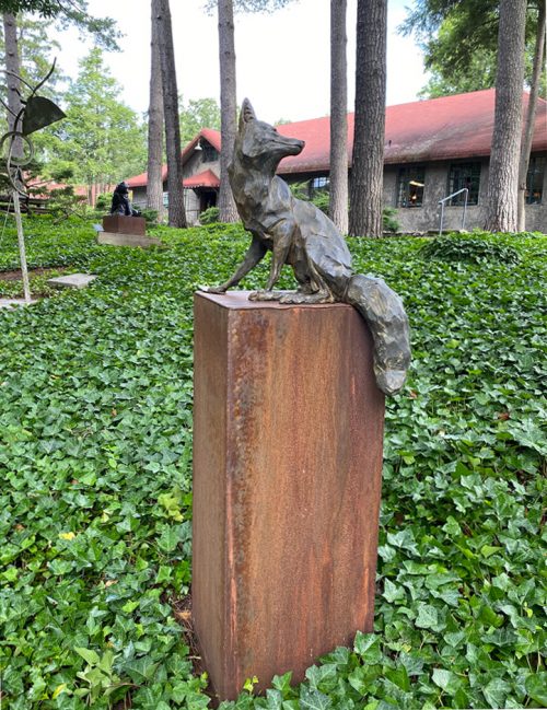 Limited edition bronze fox sculpture by North Carolina artist Roger Martin.