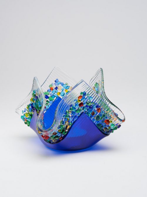 Kiln formed cobalt blue glass votive by artists Jerry and Kathy Galloy.
