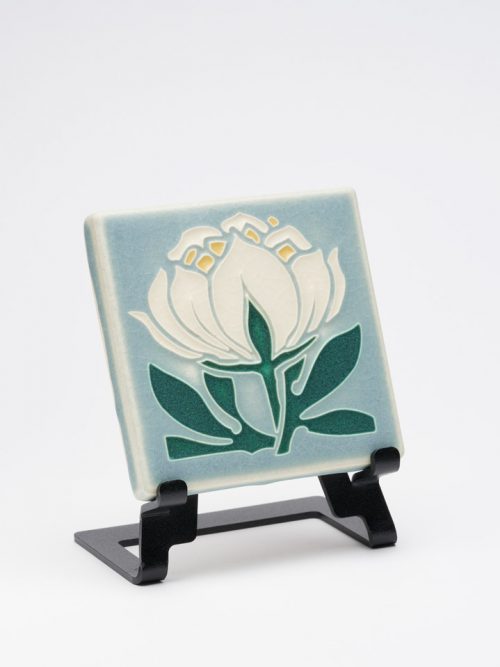 Peony bloom art tile handcrafted by Motawi Tileworks in Ann Arbor, Michigan.