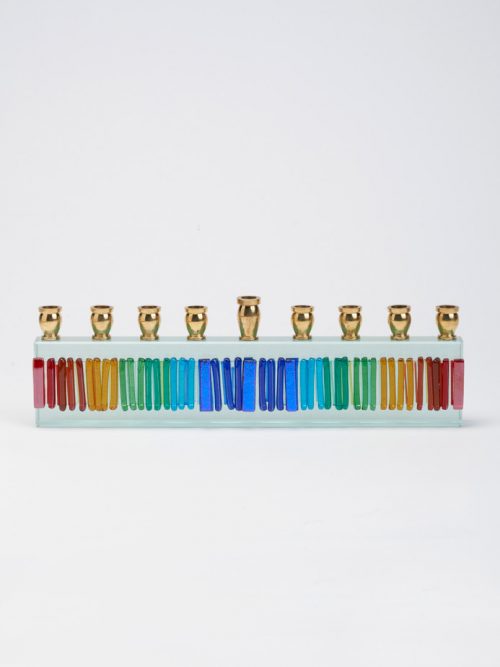 Glass art menorah by Marshall, NC artist Alicia Kelemen.