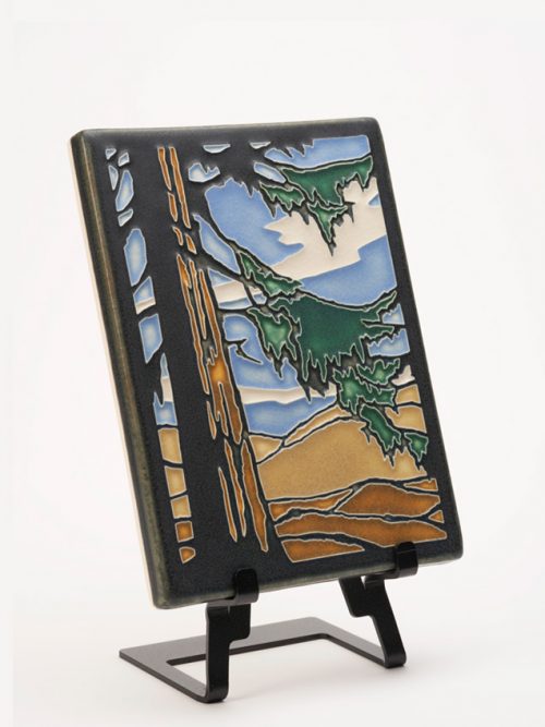 Ceramic art tile of a redwood tree by Motawi Tileworks.