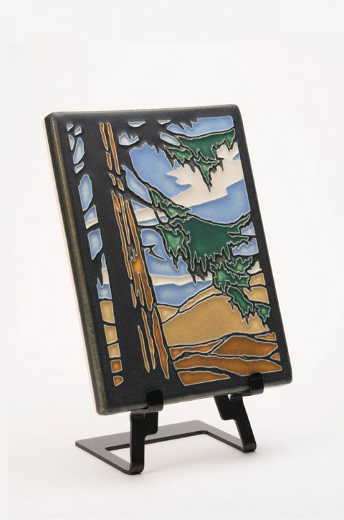 Ceramic art tile of a redwood tree by Motawi Tileworks.