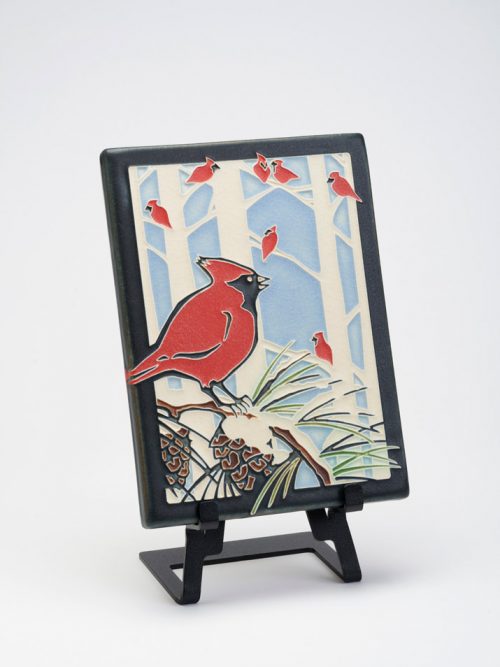 Winter Cardinals ceramic art tile by Motawi Tileworks.
