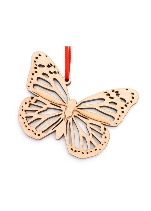 Monarch butterfly ornament handcrafted by Nestled Pines Woodworking.