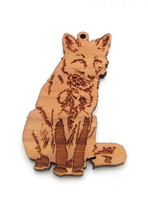 Wooden red fox ornament by Nestled Pines Woodworking.