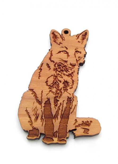 Wooden red fox ornament by Nestled Pines Woodworking.