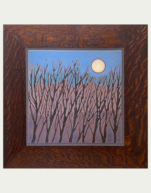 Framed ceramic art tile of a winter moon by Jonathan White.