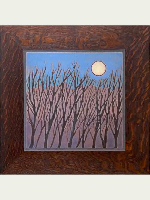 Framed ceramic art tile of a winter moon by Jonathan White.