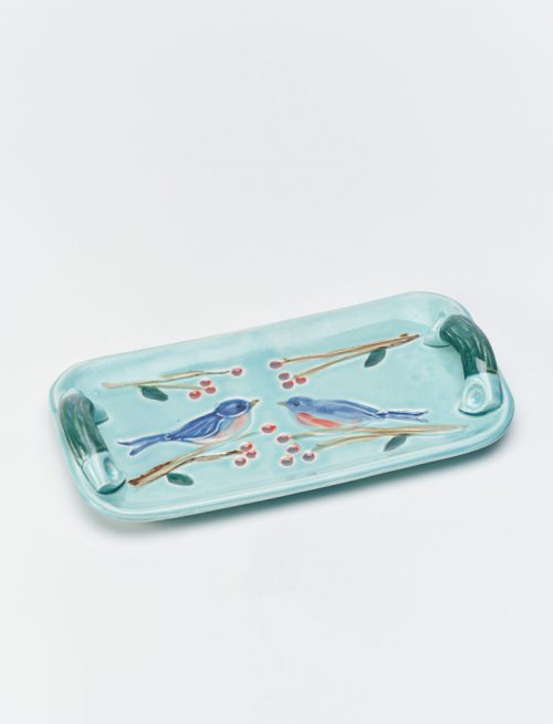 Ceramic bluebird tray by North Carolina artist Vicki Gill.