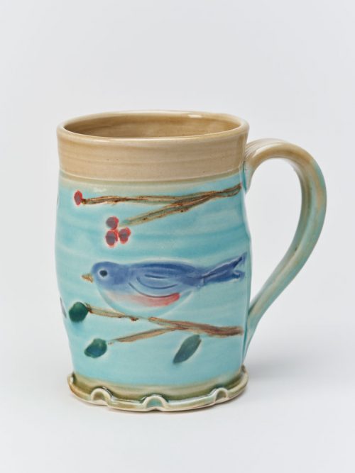 Bluebird artisan mug handcrafted by Vicki Liles Gill.
