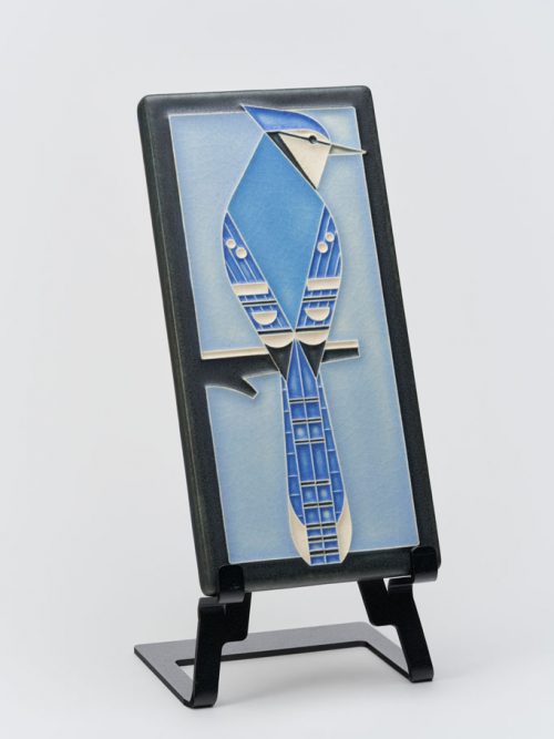Ceramic art tile with a blue jay design by Motawi Tileworks.