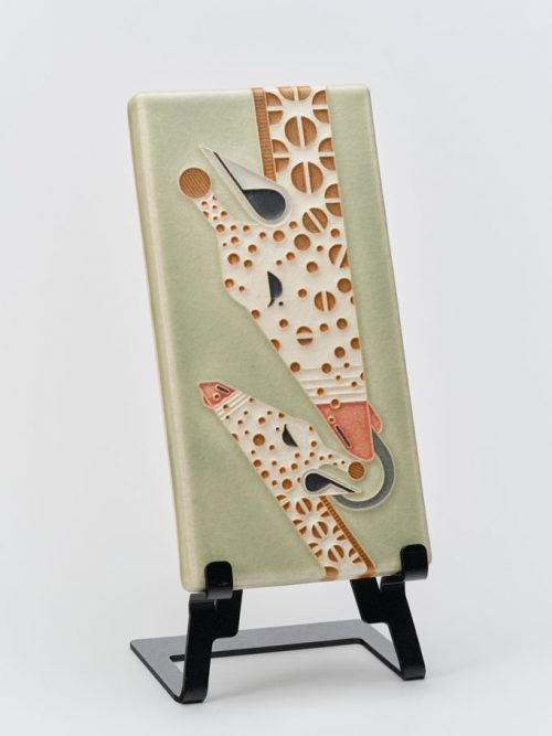 Ceramic art tile with a giraffe design by Motawi Tileworks in Ann Arbor, MI.