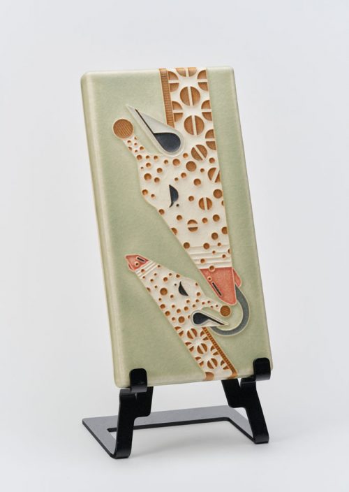 Ceramic art tile with a giraffe design by Motawi Tileworks in Ann Arbor, MI.